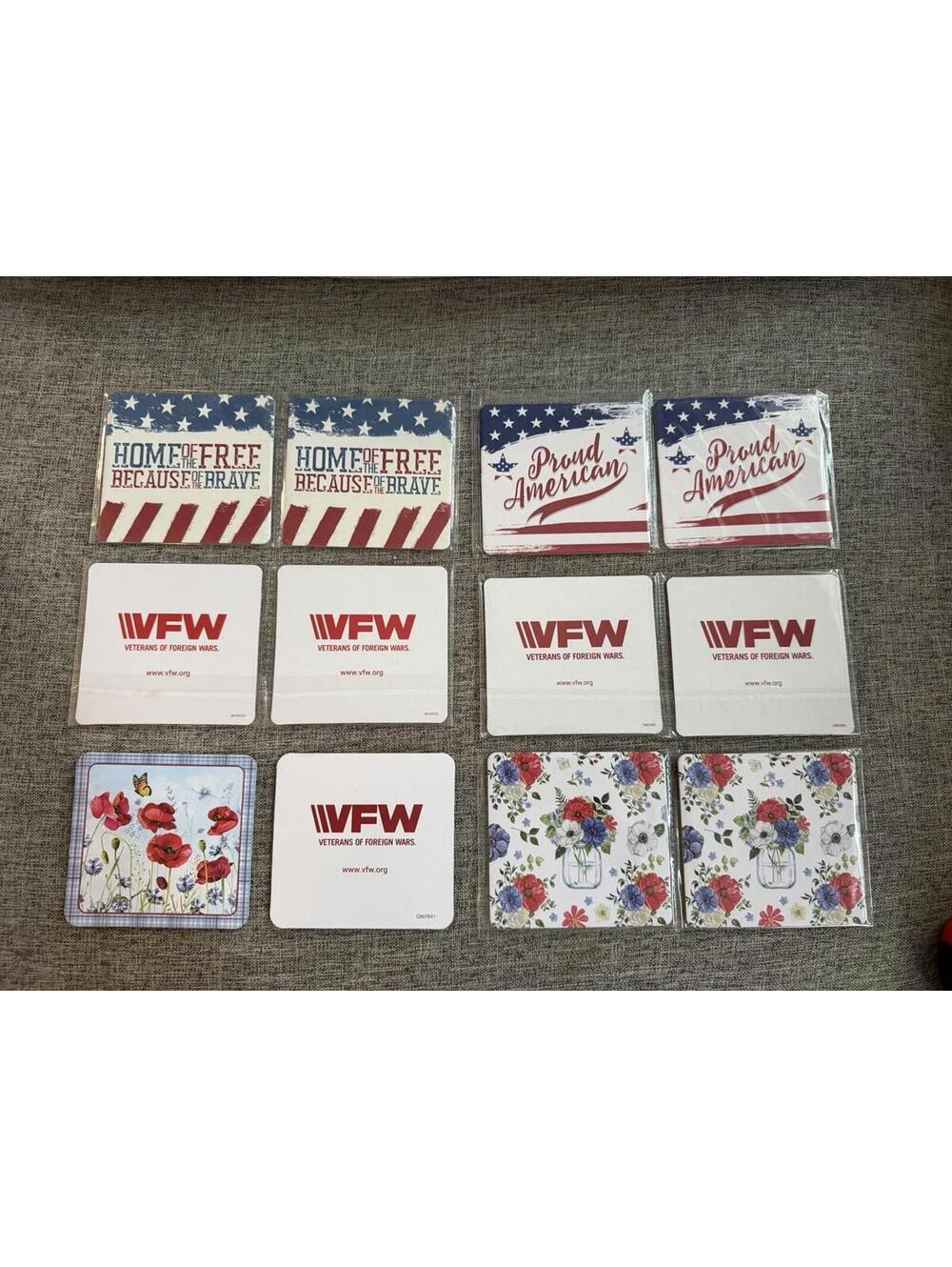 VFW Veterans of Foreign Wars Patriotic Drink Coasters Lot of 12 Mixed Designs